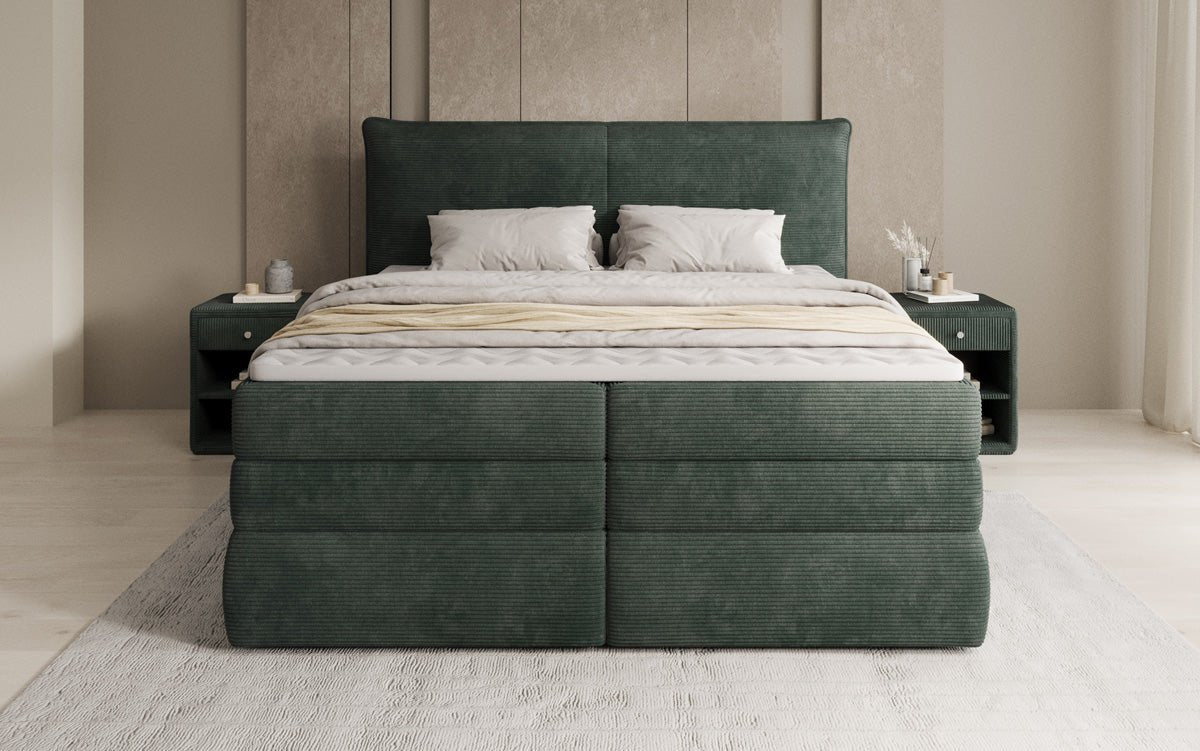 Box spring bed Avelora with storage in Corduroy
