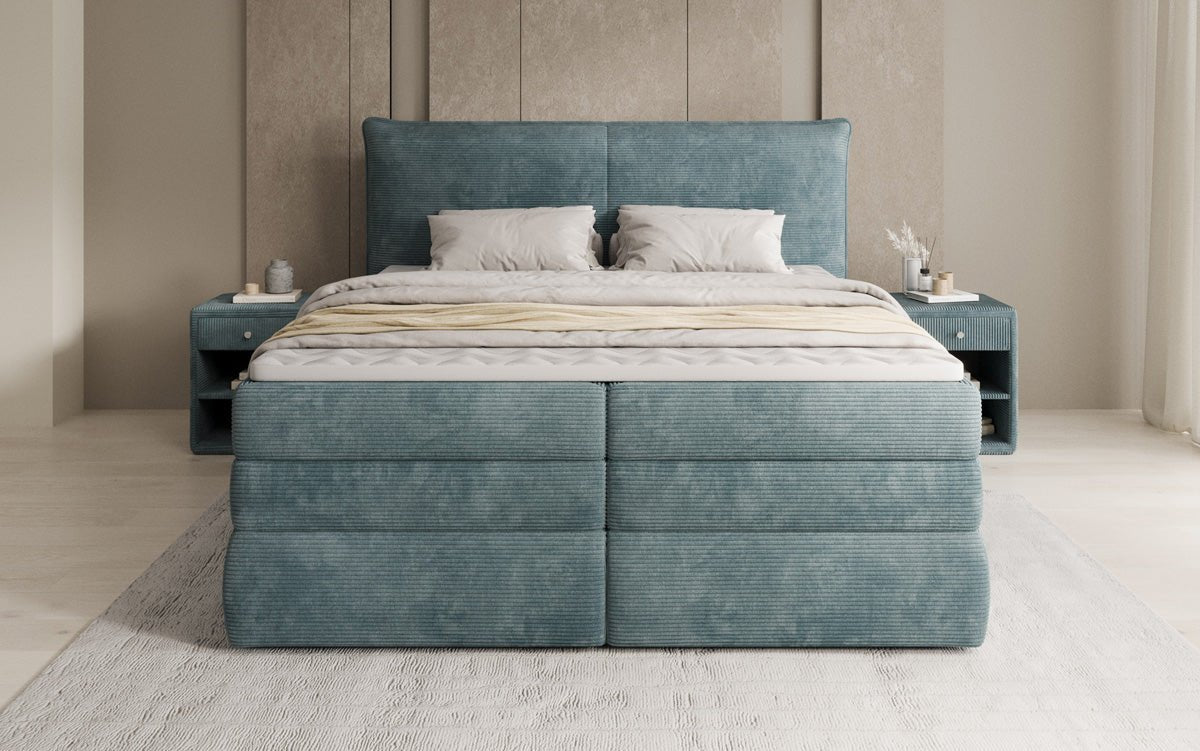 Box spring bed Avelora with storage in Corduroy