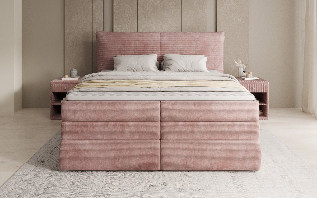 Box spring bed Avelora with storage in Corduroy