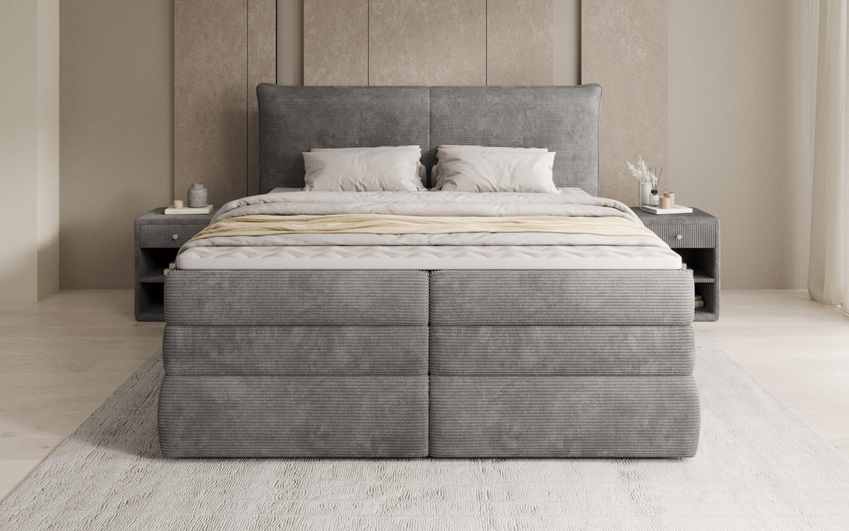 Box spring bed Avelora with storage in Corduroy