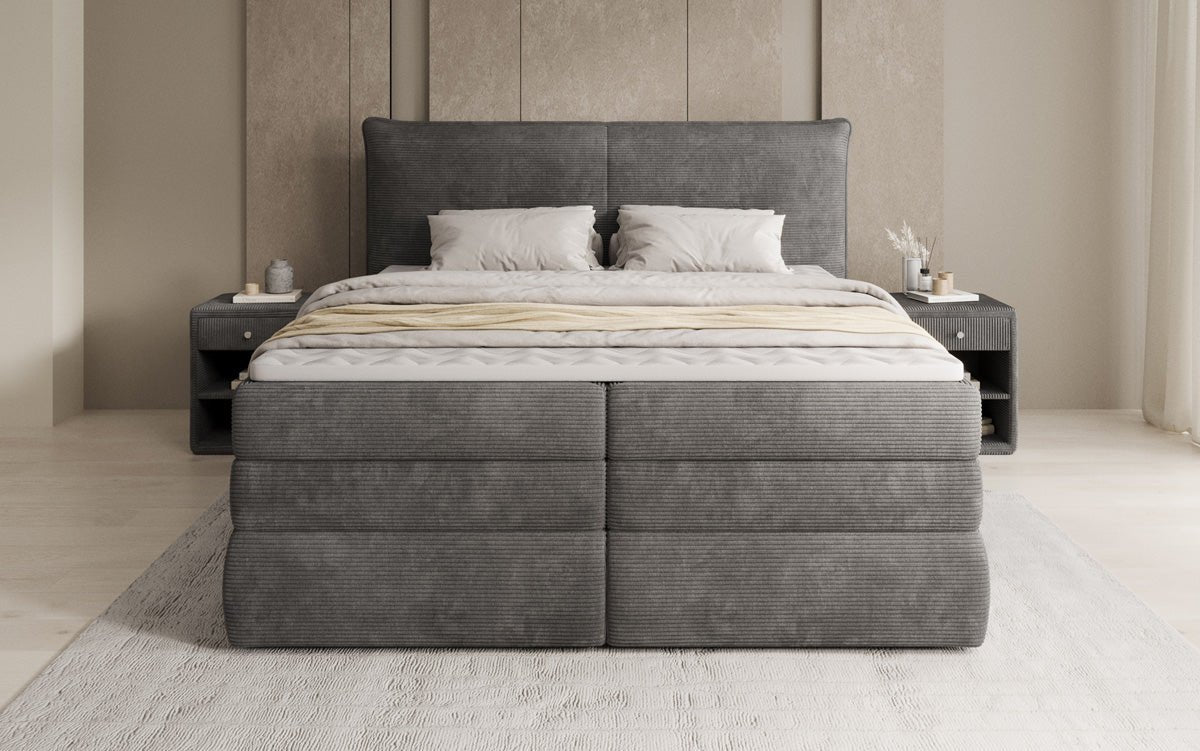 Box spring bed Avelora with storage in Corduroy