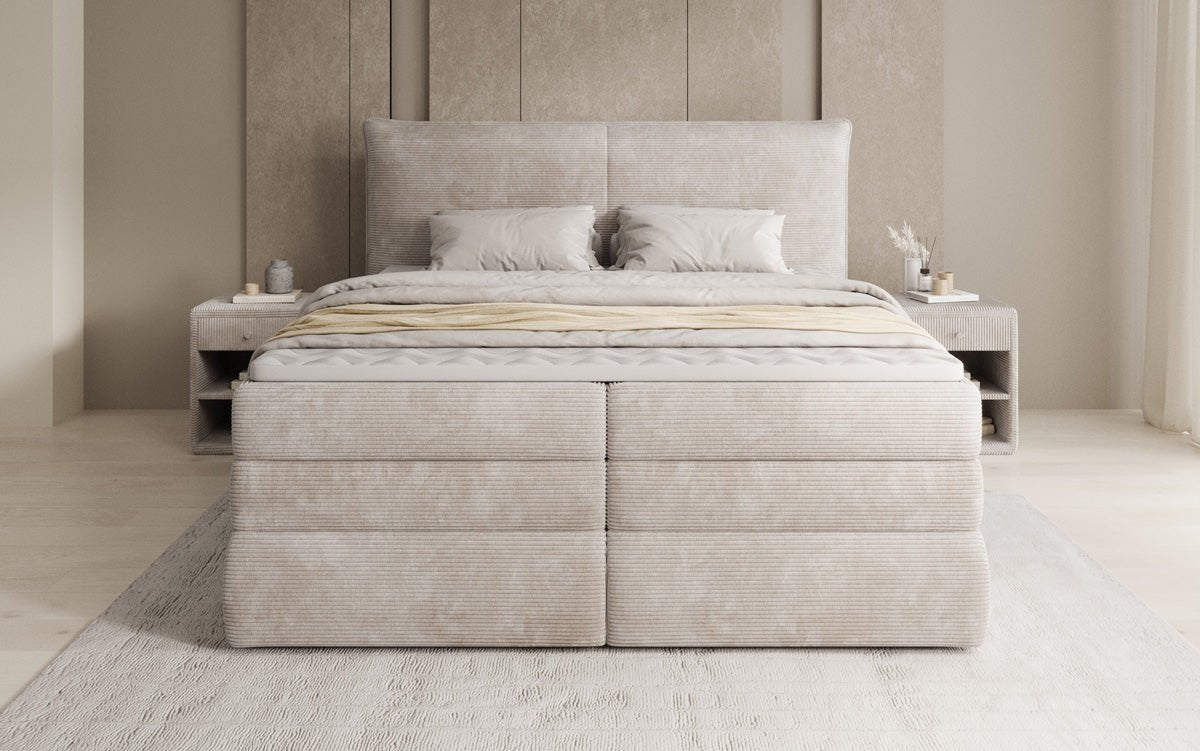 Box spring bed Avelora with storage in Corduroy
