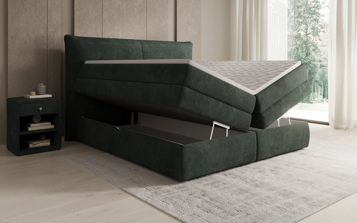 Box spring bed Avelora with storage in Corduroy