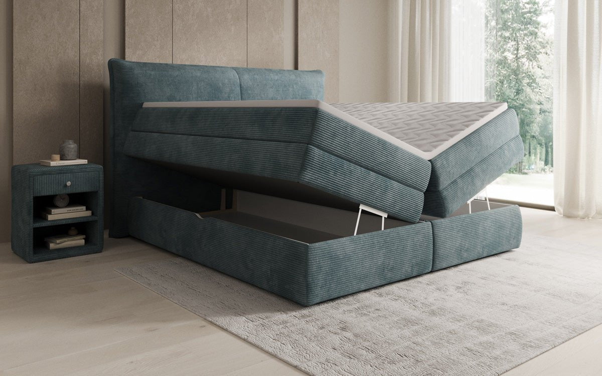 Box spring bed Avelora with storage in Corduroy