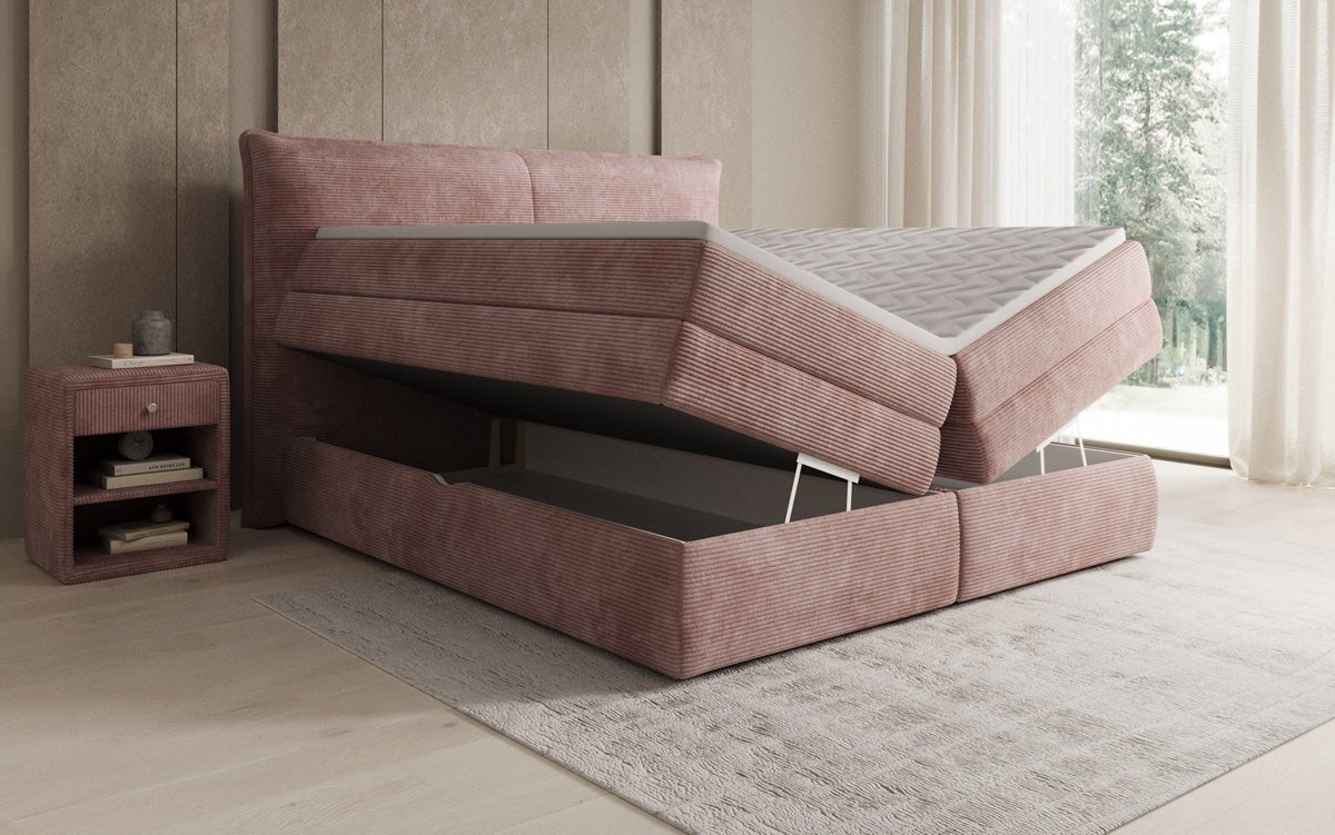 Box spring bed Avelora with storage in Corduroy