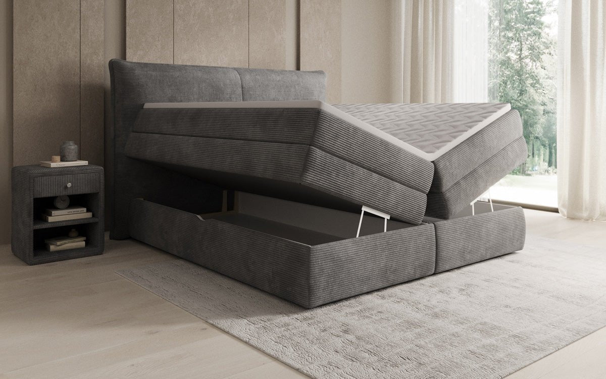 Box spring bed Avelora with storage in Corduroy