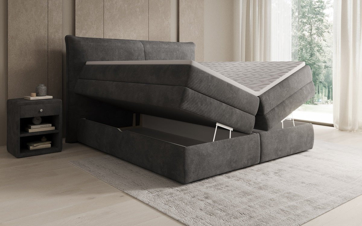 Box spring bed Avelora with storage in Corduroy