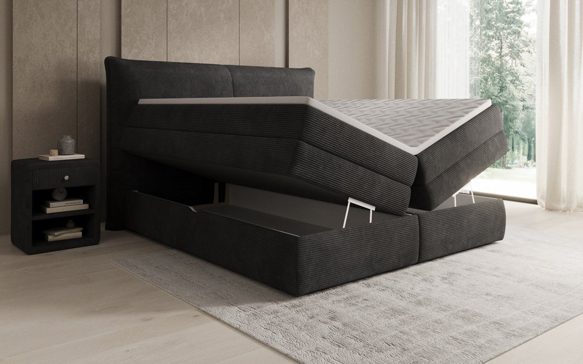 Box spring bed Avelora with storage in Corduroy