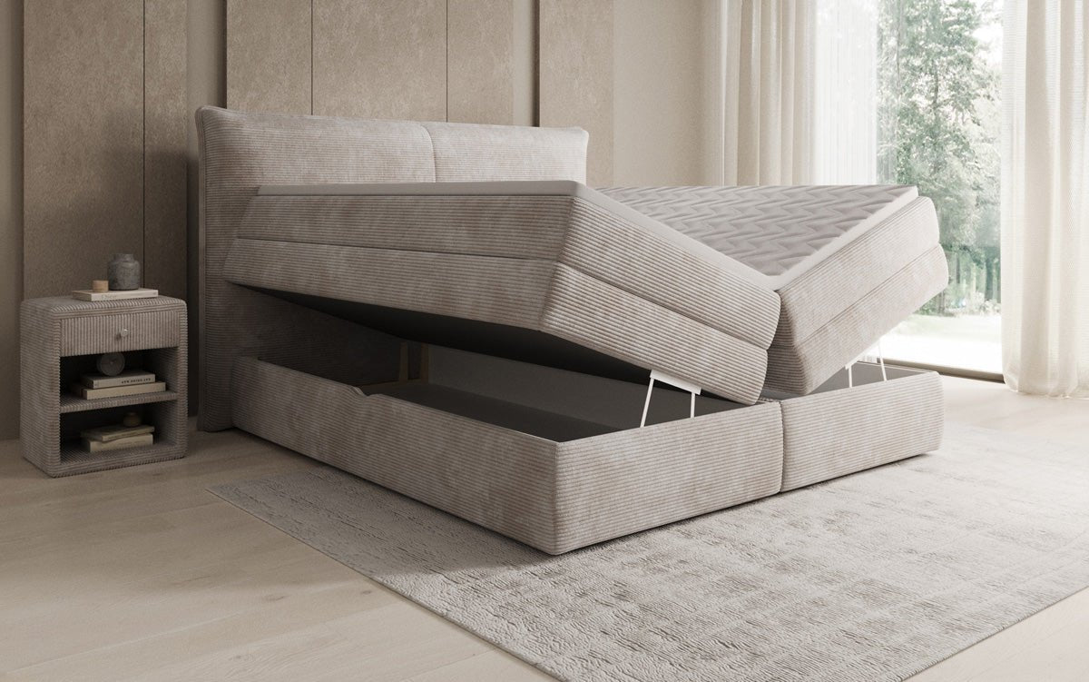 Box spring bed Avelora with storage in Corduroy