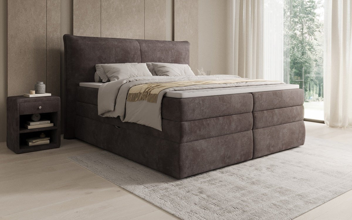 Box spring bed Avelora with storage in Corduroy