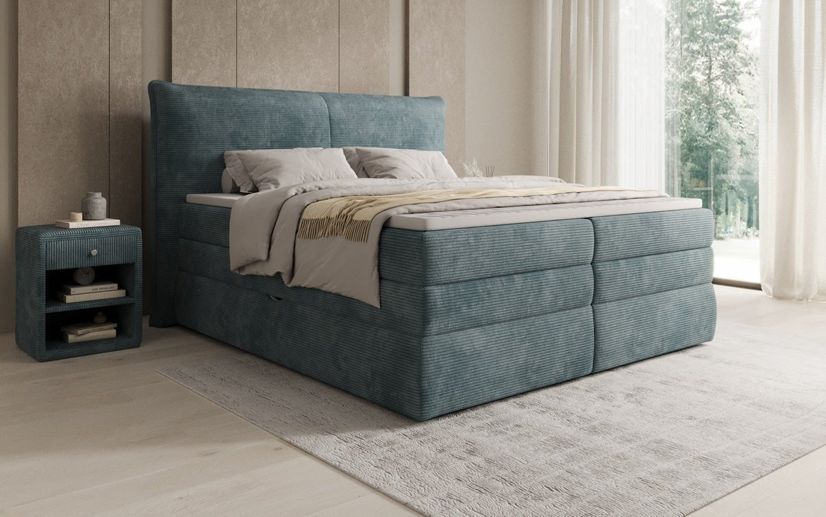 Box spring bed Avelora with storage in Corduroy