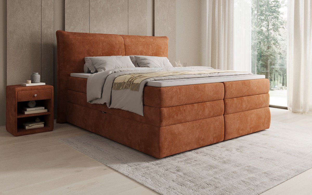 Box spring bed Avelora with storage in Corduroy