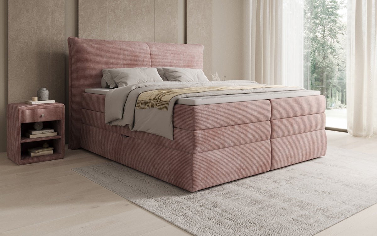 Box spring bed Avelora with storage in Corduroy