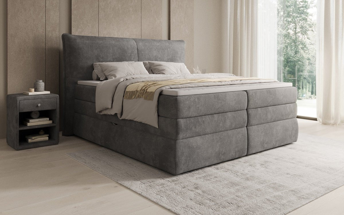 Box spring bed Avelora with storage in Corduroy