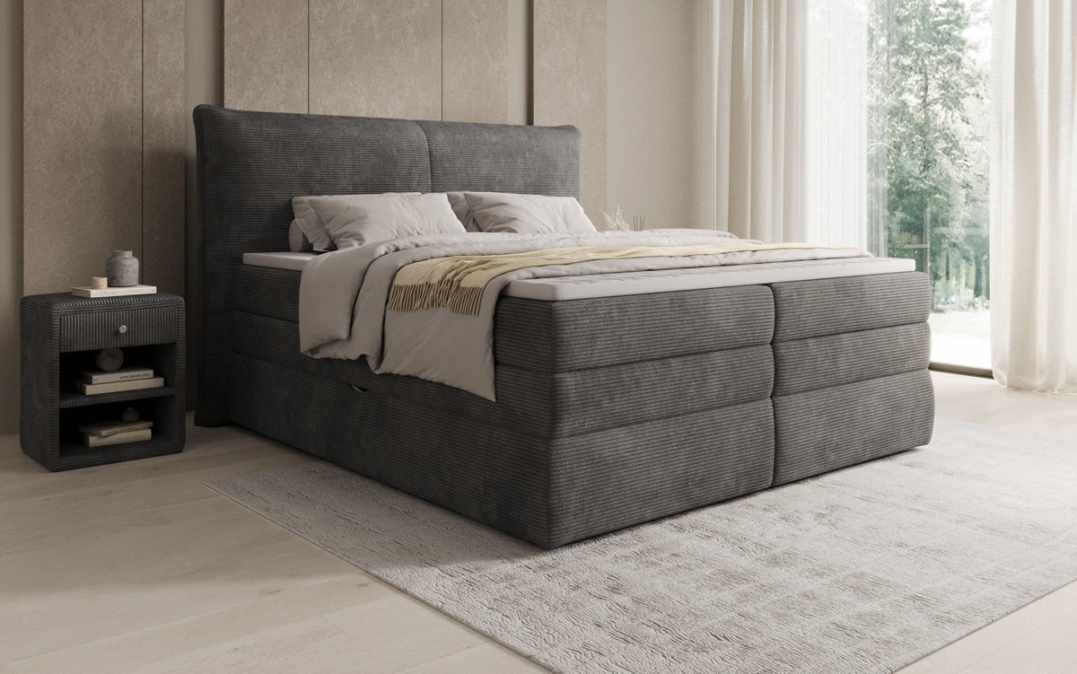 Box spring bed Avelora with storage in Corduroy