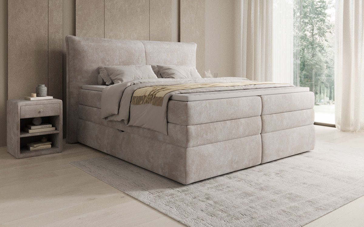 Box spring bed Avelora with storage in Corduroy