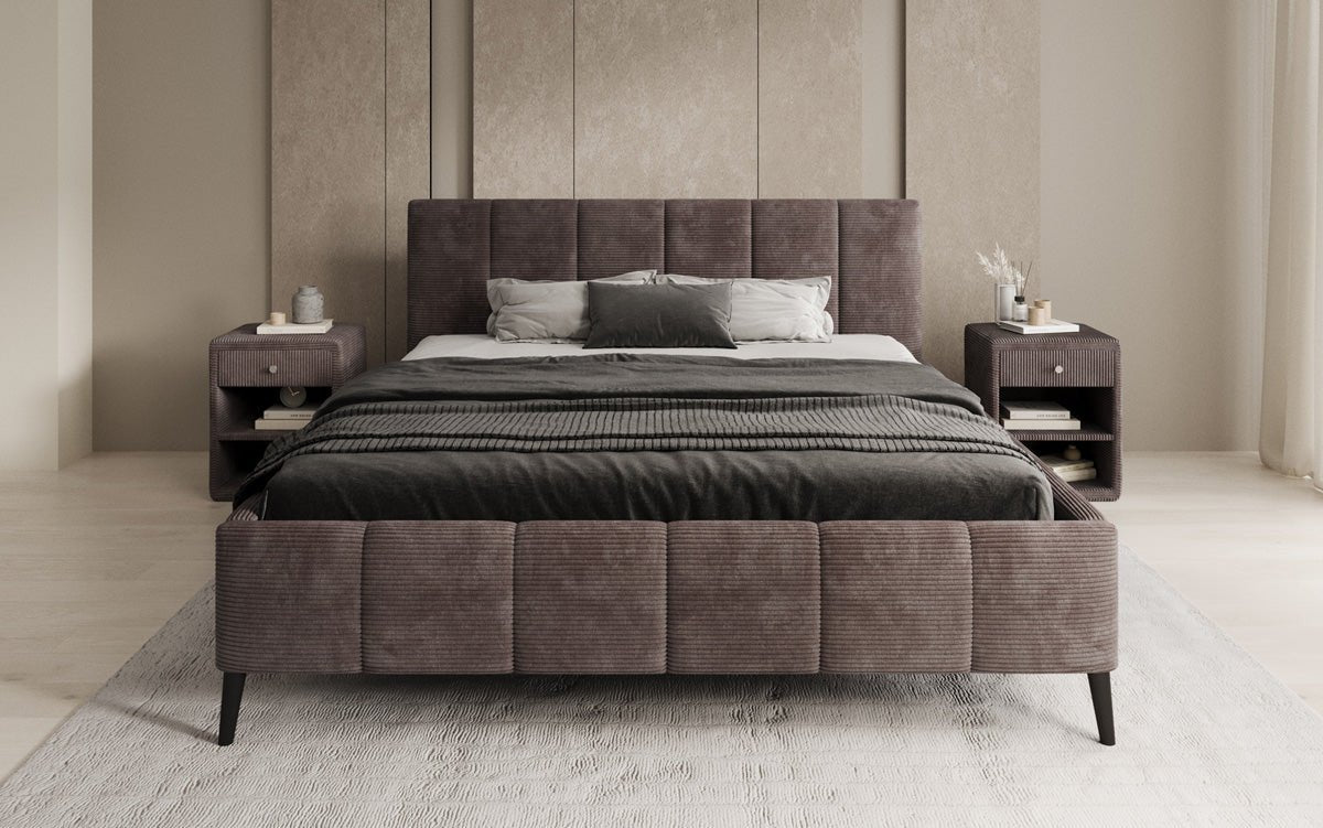 Designer upholstered bed Valerio in Corduroy with height-adjustable slatted frame