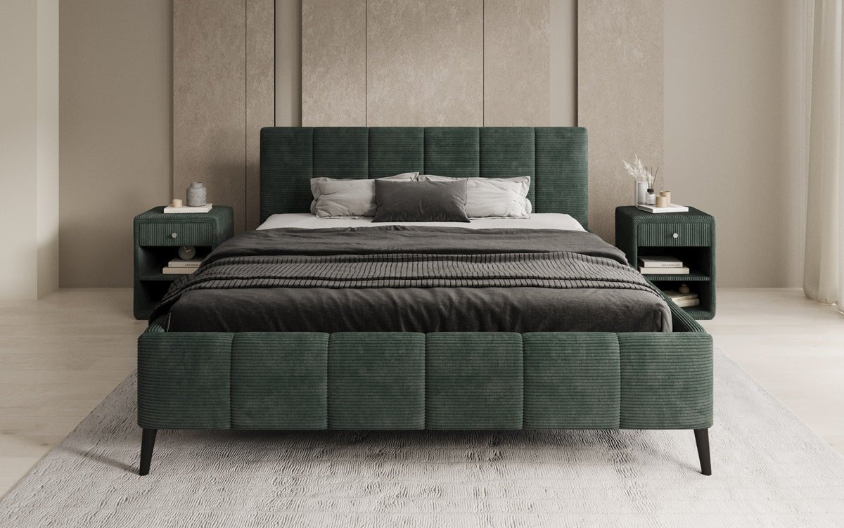 Designer upholstered bed Valerio in Corduroy with height-adjustable slatted frame