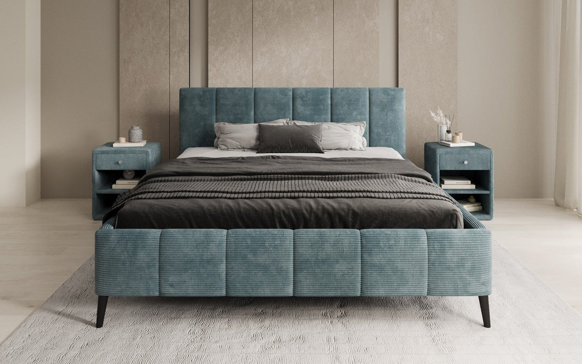Designer upholstered bed Valerio in Corduroy with height-adjustable slatted frame