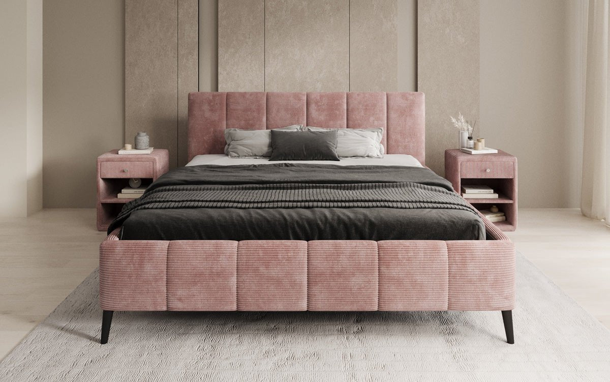 Designer upholstered bed Valerio in Corduroy with height-adjustable slatted frame