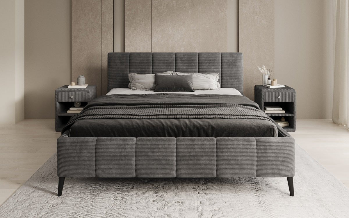 Designer upholstered bed Valerio in Corduroy with height-adjustable slatted frame