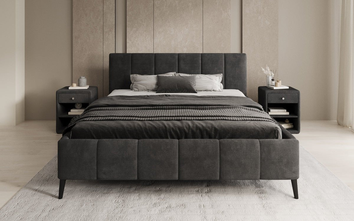 Designer upholstered bed Valerio in Corduroy with height-adjustable slatted frame