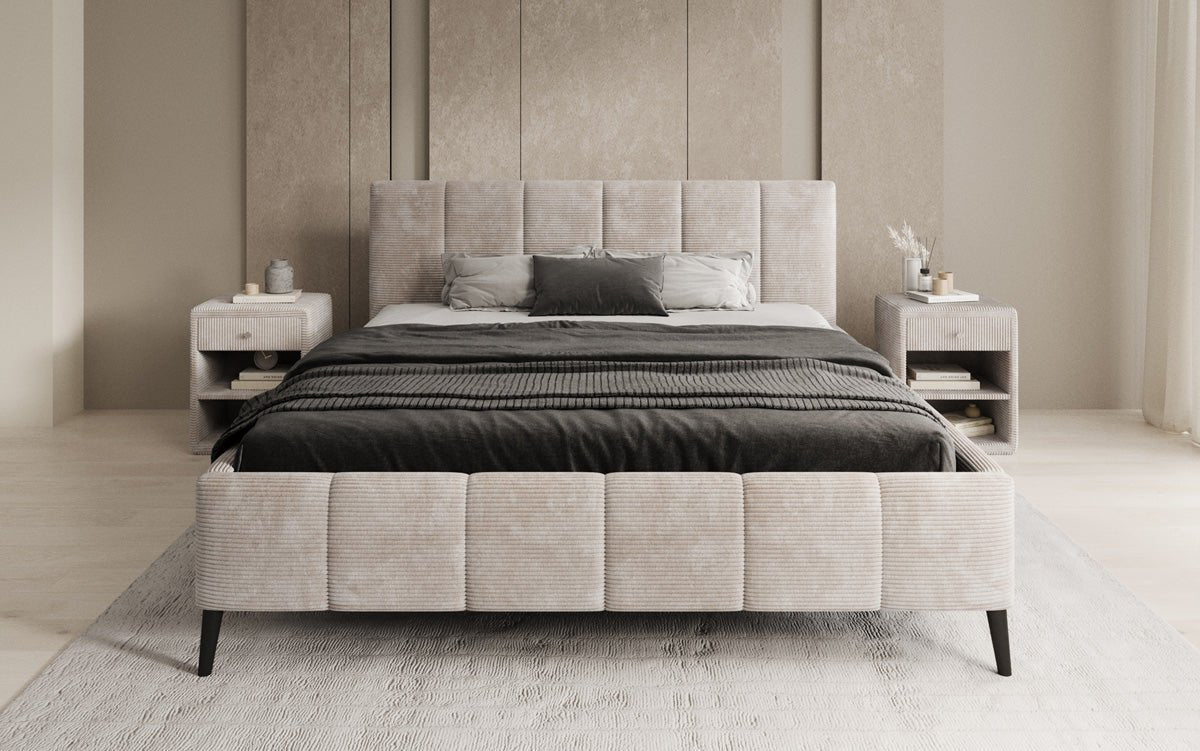 Designer upholstered bed Valerio in Corduroy with height-adjustable slatted frame
