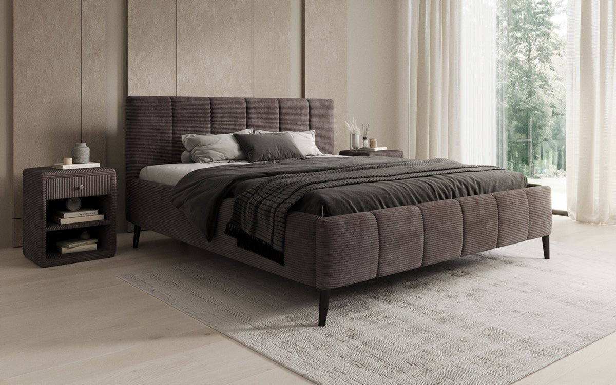 Designer upholstered bed Valerio in Corduroy with height-adjustable slatted frame