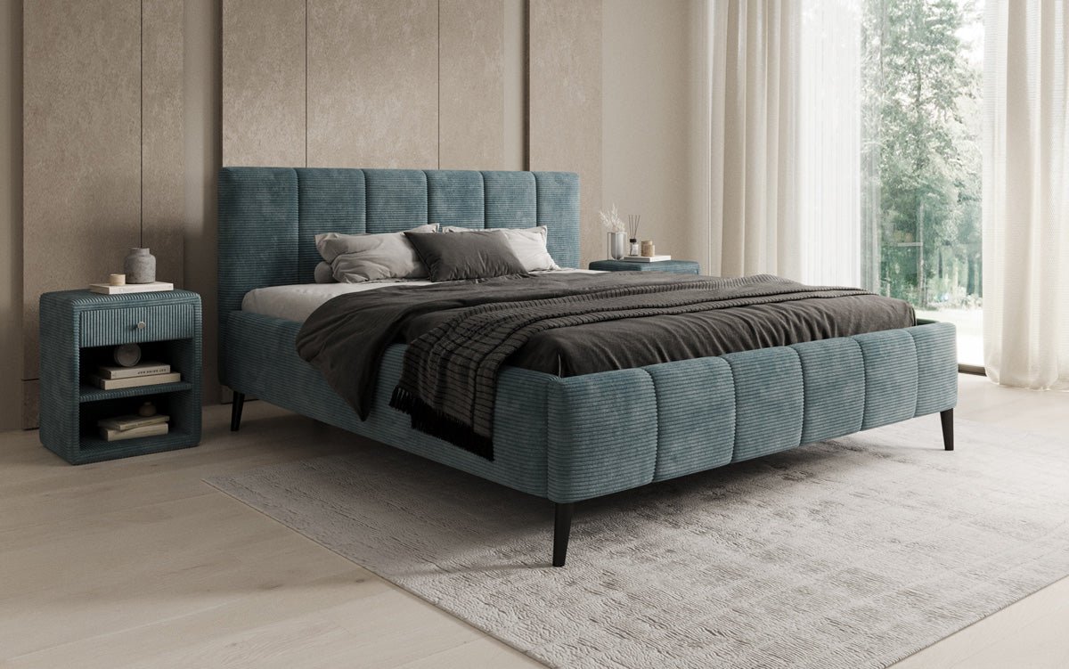 Designer upholstered bed Valerio in Corduroy with height-adjustable slatted frame