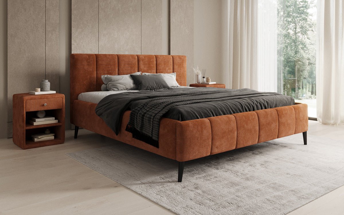 Designer upholstered bed Valerio in Corduroy with height-adjustable slatted frame