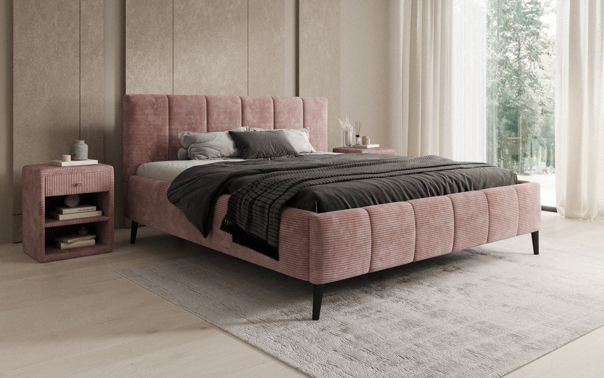 Designer upholstered bed Valerio in Corduroy with height-adjustable slatted frame