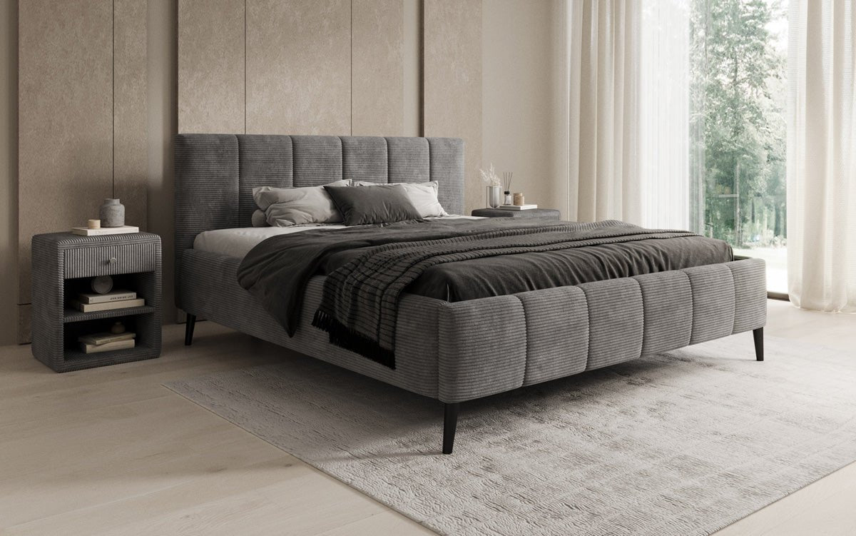 Designer upholstered bed Valerio in Corduroy with height-adjustable slatted frame