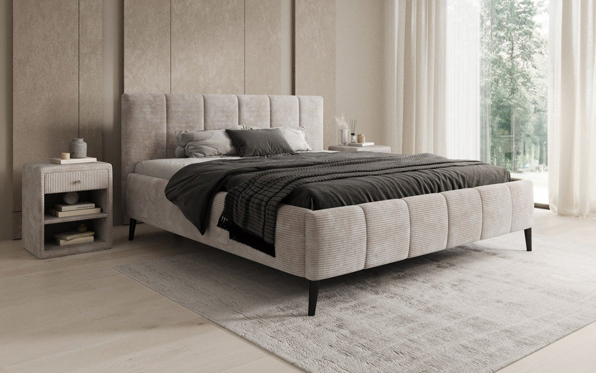 Designer upholstered bed Valerio in Corduroy with height-adjustable slatted frame