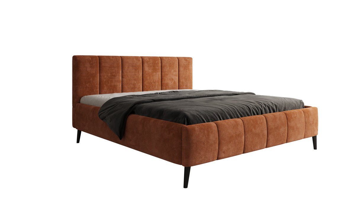 Designer upholstered bed Valerio in Corduroy with height-adjustable slatted frame