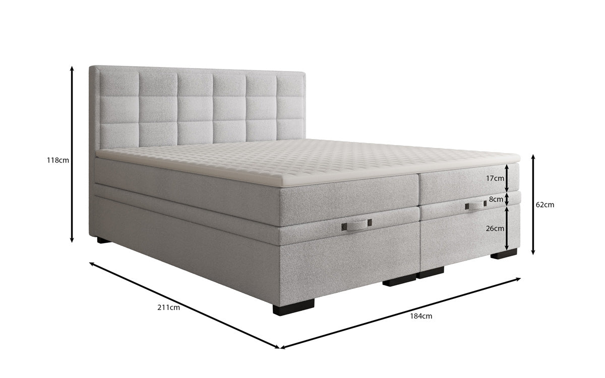 Box spring bed Alessia with storage in teddy bouclé