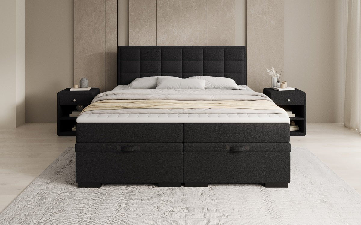 Box spring bed Alessia with storage in teddy bouclé