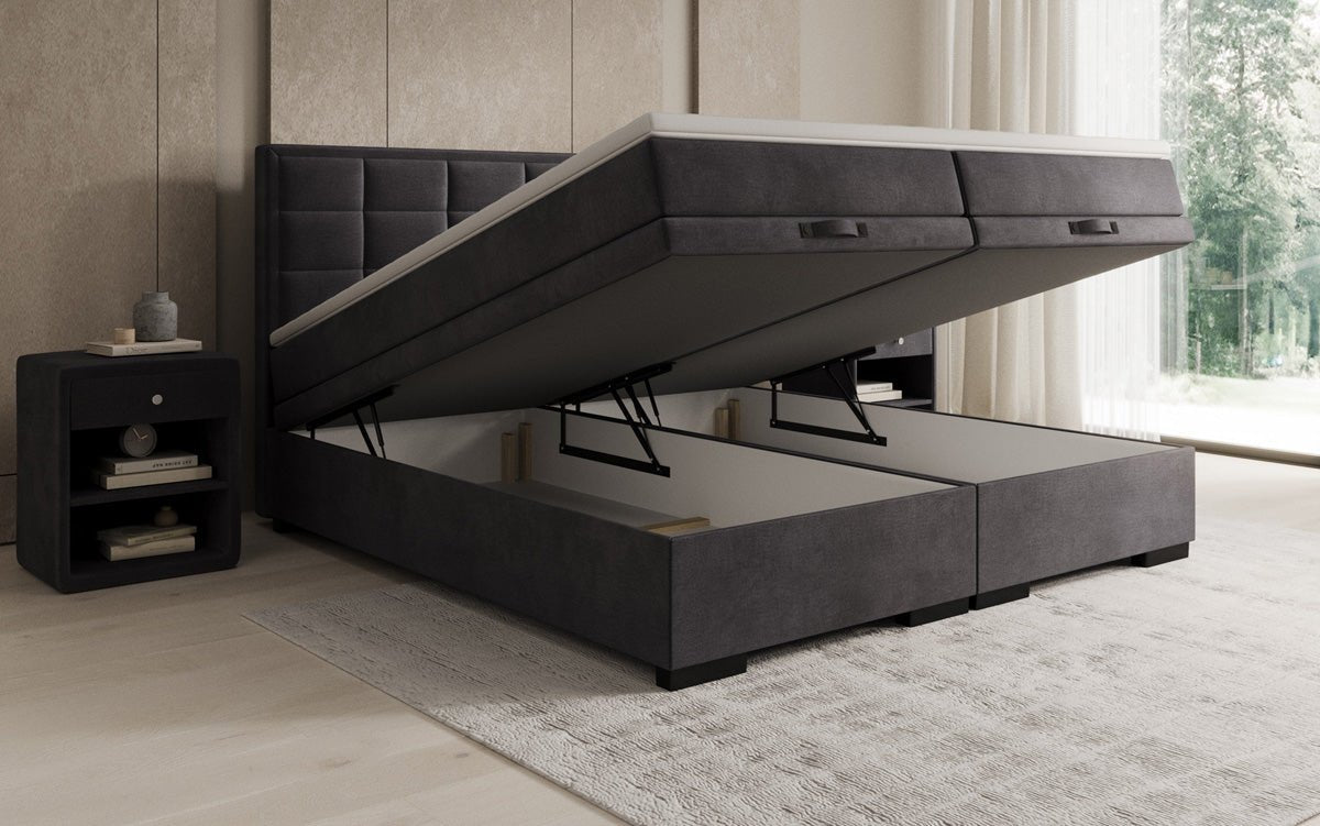 Box spring bed Alessia with storage in velvet