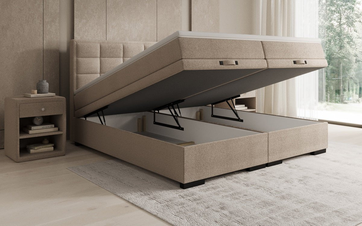 Box spring bed Alessia with storage in teddy bouclé