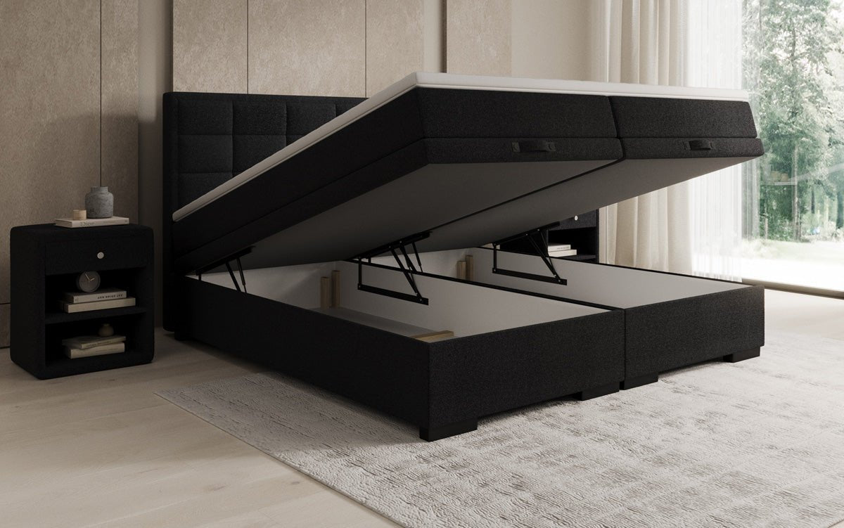 Box spring bed Alessia with storage in teddy bouclé