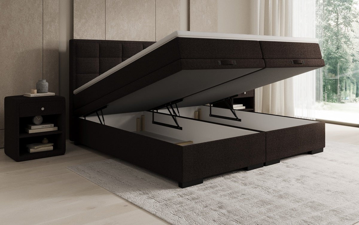 Box spring bed Alessia with storage in teddy bouclé