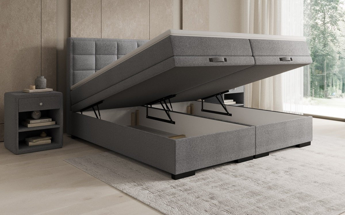 Box spring bed Alessia with storage in teddy bouclé
