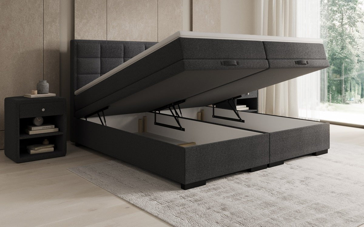 Box spring bed Alessia with storage in teddy bouclé