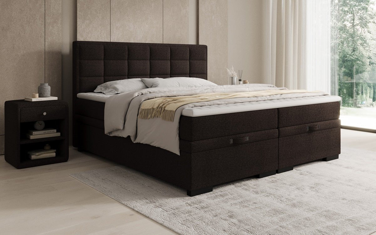 Box spring bed Alessia with storage in teddy bouclé