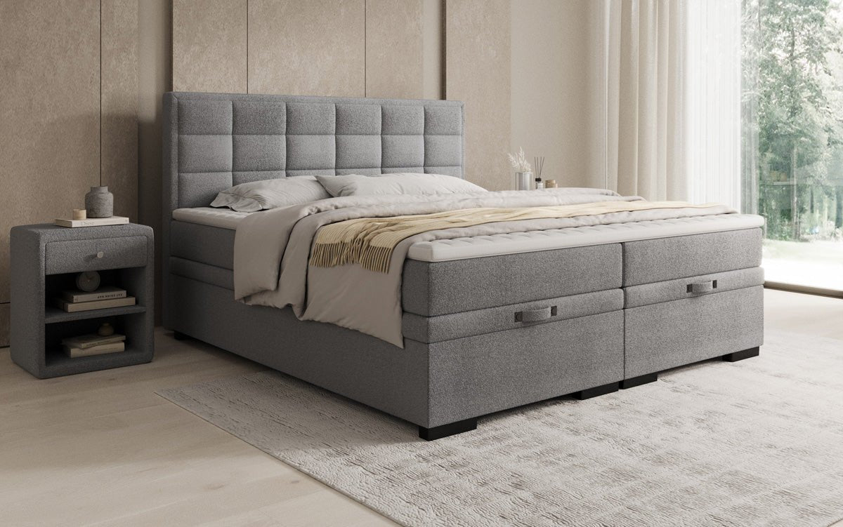 Box spring bed Alessia with storage in teddy bouclé