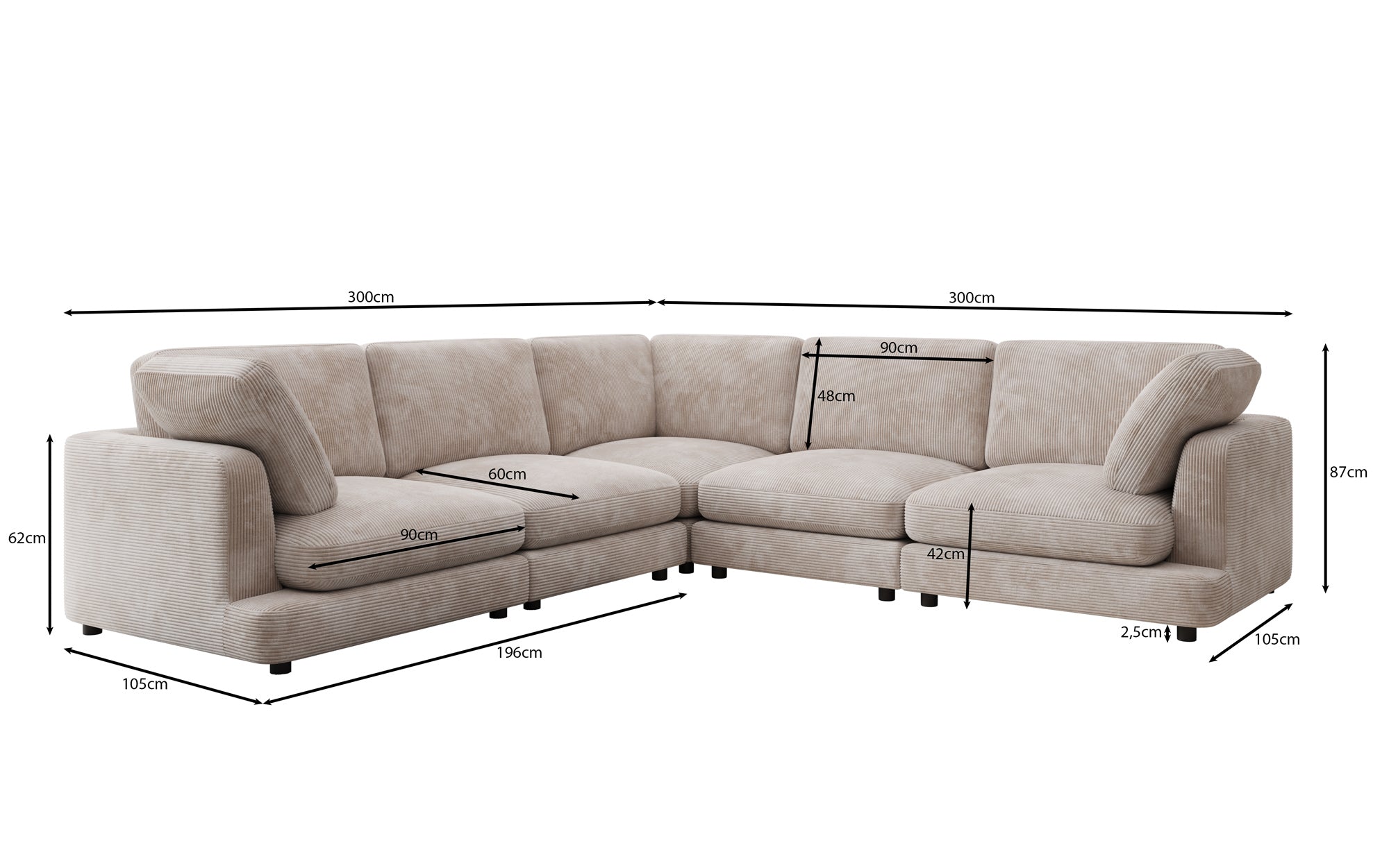 Designer Sofa Thalessa L Maxi in Corduroy