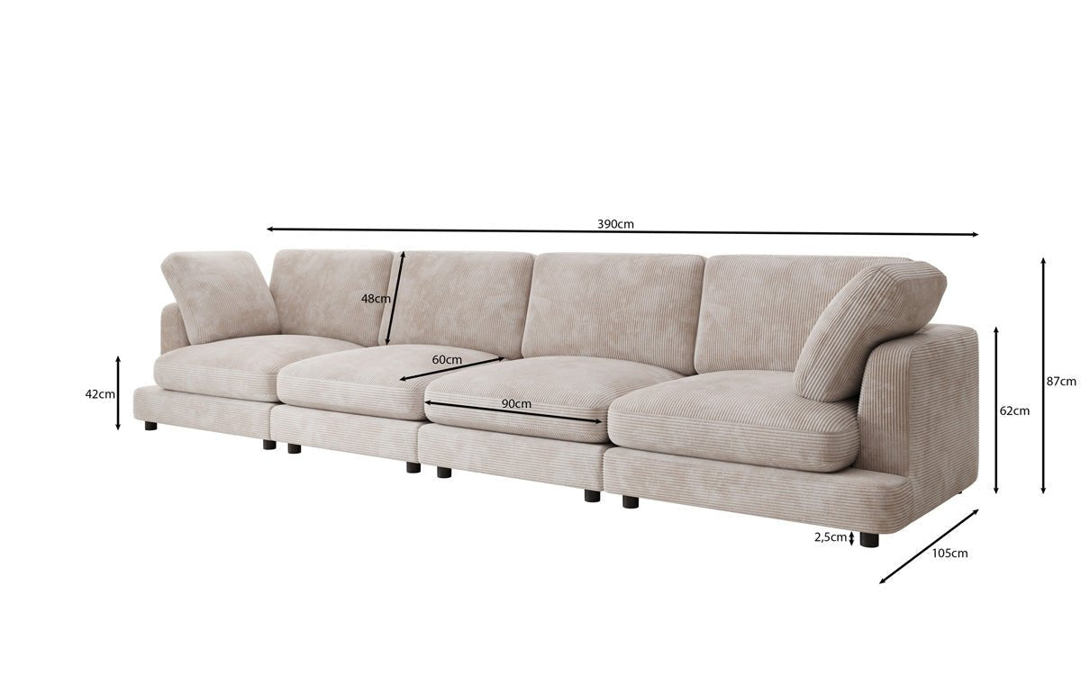 Designer 4-Seater Sofa Thalessa in Corduroy
