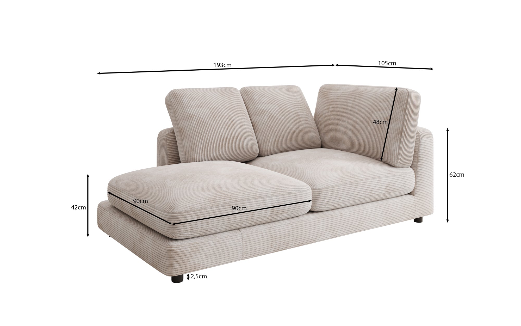 Designer Chaise Lounge/Sofa Thalessa in Corduroy