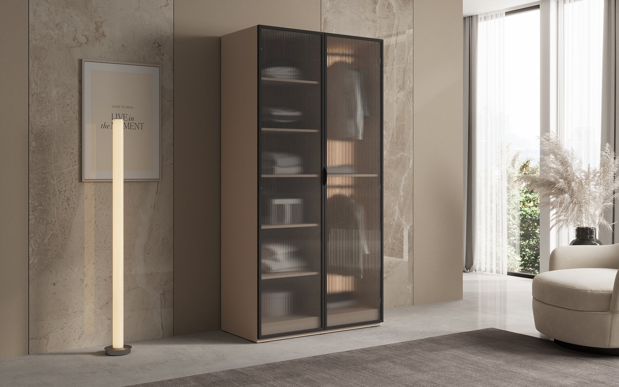 Modulo Arda – Designer wardrobe with ribbed glass front