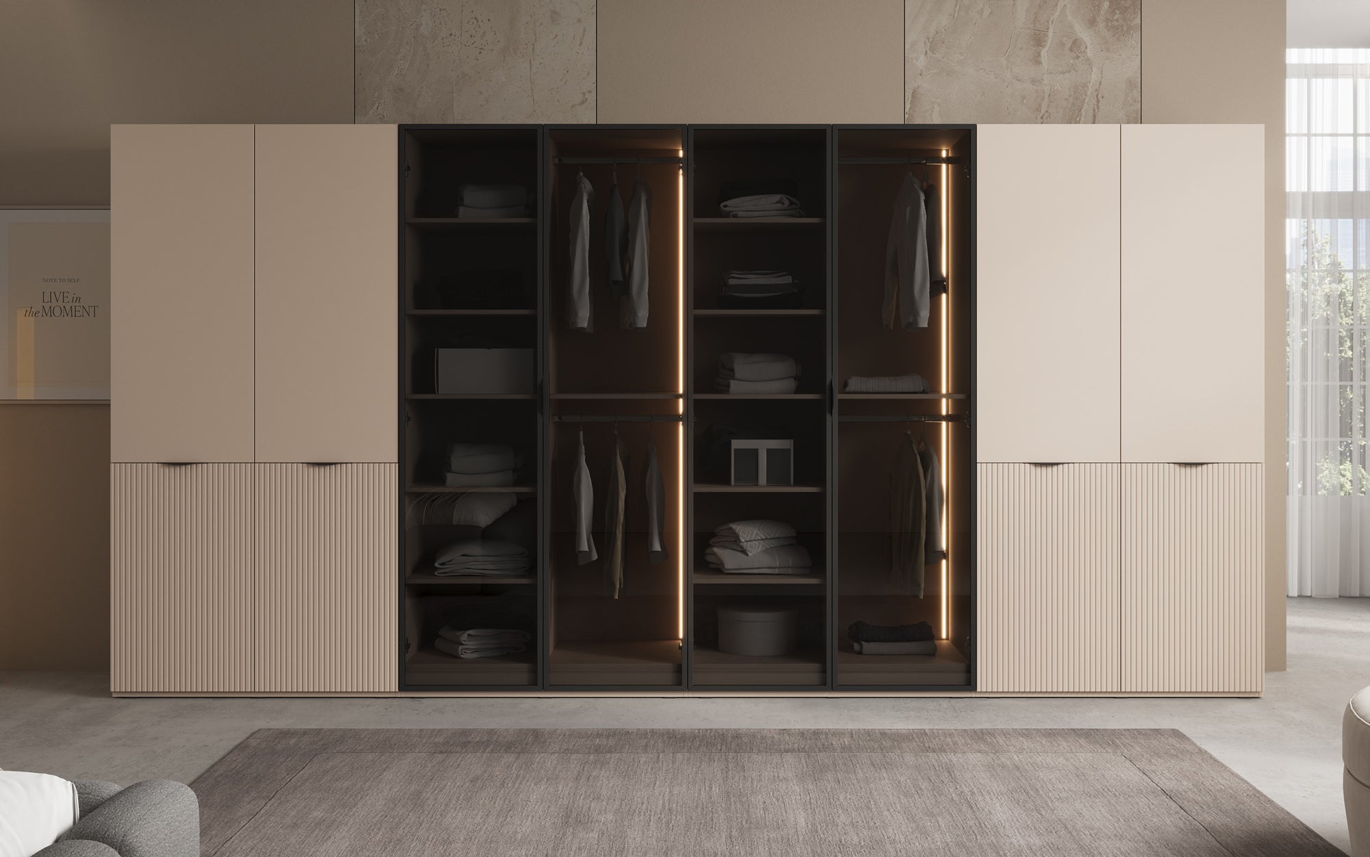 Modulo Verno – Modular design wardrobe with glass and textured front