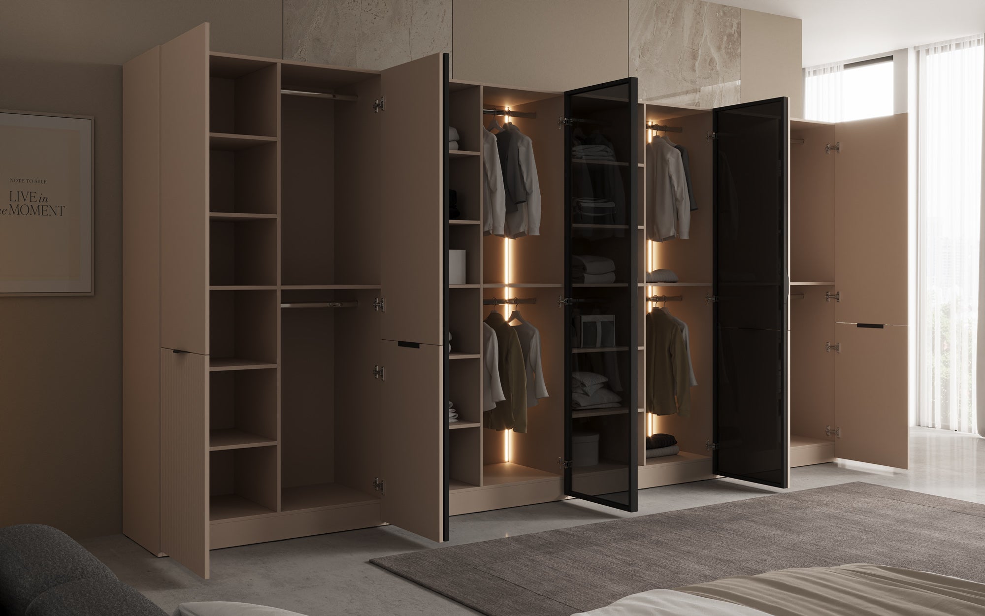 Modulo Verno – Modular design wardrobe with glass and textured front